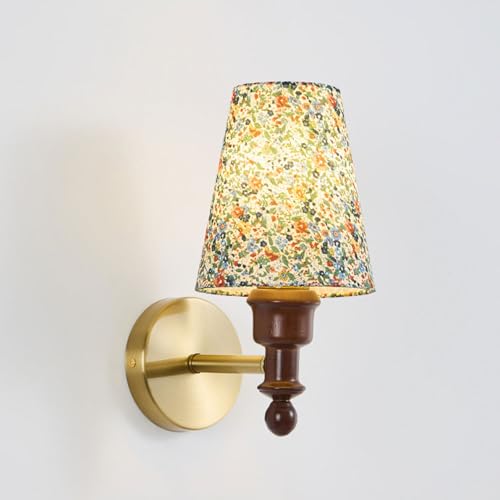 Lámparas de Pared, Aplique de Pared Retro, lámpara de Pared nórdica de Madera con Tela Colorida, Aplique de Pared Dorado con Tela Estampada cilíndrica.