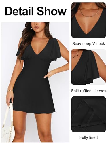 Women's Sexy Deep V-Neck Ruffle Sleeve Mini Dresses Summer Casual Bodycon Beach Cocktail Party Club Short Dress3