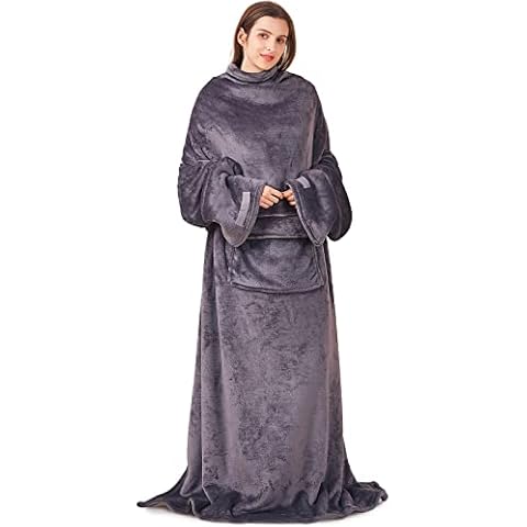 Chokoter Wearable Blanket, Cozy Blanket with Sleeves & Pocket for Women Men Adult, Soft Fleece Snuggle Wrap Throw TV blanket for Sofa Cover