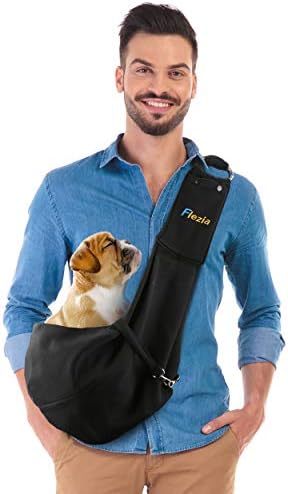 Flezia Pet Sling Carrier for Small Dog or Cat - Black - Pet Blanket and Safety Collar Hook Included - Hands-Free Bag Perfect for Walking, Car Seat, Doing Errands, Traveling and Hiking