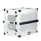 ROCK CREEK CRATES Collapsible Dog Crate: Meticulously Engineered, Durable Aluminum Construction, Non Slip Feet | 10 Year Warranty | Ideal for Indoor & Vehicle Use (White Snowfall, 34 Inch)