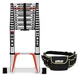 ALPURLAD Telescoping Ladder 16.5 FT Lightweight Aluminum Extension Ladder with Stable Support Easy Retraction Anti-Slip Collapsible Ladder for Home Roof Multi-Purpose Ladder 330lbs Capacity White