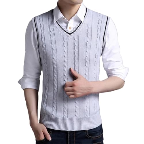 Men's Knitted Sweater Vest V Neck Contrast Color Casual Sleeveless Pullover Outwear Tops