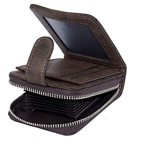 Image of Storite Men's Genuine Leather RFID Blocking Wallet - Zip Around Bifold Design with 11 Card Slots, ID Window & 2 Bill Compartments - Brown (Dark Brown)