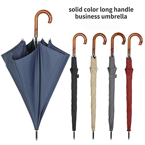 Time Lover Stick Umbrella Oversize Windproof Umbrella Wooden Hook Handle J Stick Automatic Open Fast Drying Umbrella For Men Women(Navy) #TOP4