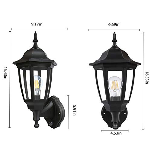 FUDESY 2-Pack Motion Sensor Outdoor Wall Lanterns,Corded-Electric Plastic Security Lights with 120° Wide Angle,Waterproof IP44,Smart LED Porch Light Fixtures for Garage,Yard,Front Door,FDS2542EPIRB2