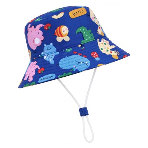 Image of VRITRAZ Unisex Kids Printed Bucket Hat | UV Protection Sun Hat with Adjustable Chin Strap & Summer Beach Travel Outdoor Cap for Toddlers & Children (4-12 Years)