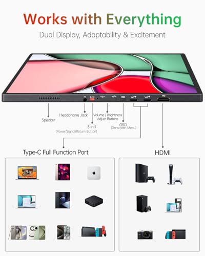 Image of Intehill 16 inch 120Hz Portable Gaming Monitor, Anti-Glare Portable Monitor with Full-covered Tempered Glass, USB-C HDMI External Display w /Speakers & Stand, Travel Monitor Second Screen for Laptop, F16ZB