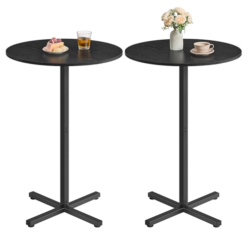 Image of VASAGLE Round Cocktail Table, Set of 2, High Top Bar Pub Table with Metal Frame and Cross Base, for 2-3 People, Modern, Easy to Assemble, 23.6 x 41.1 Inches, Ebony Black ULBT361B01-2J