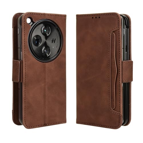 COQUE Case OnePlus Open Shell,Side Magnetic Multi-Slot Business Card Holder Wallet Case,Flip Phone Cover for OnePlus Open-Brown - Image 3