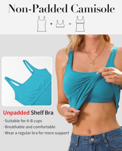 Image of V FOR CITY Women's Cotton Tank Top with Unpadded Shelf Bra Adjustable Wide Strap Camisole Summer Basic Udershirts