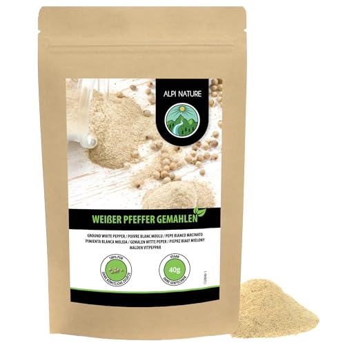 Pimienta blanca molida (40g), pimienta blanca 100% natural, sin aditivos, vegana, pimienta blanca en grano