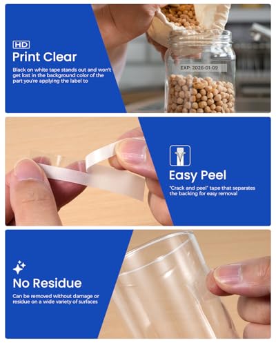 Image of TZe TZ 12mm 0.47 Laminated Clear Tape Replace for Brother Label Maker Tape | TZe-131 Compatible with P-Touch 1 /2 inch Black on Clear TZE131 for PT-D220 D210 H110 D200 D400 1280 D610BT Ptouch Refills, 5-Pack