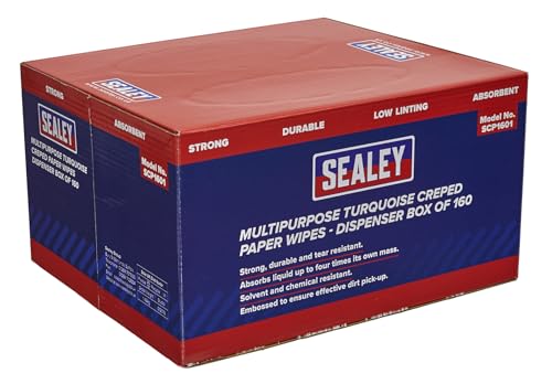 Sealey SCP1601 69gsm Multipurpose Paper Wipes in Dispenser Box - Creped Turquoise - 160 Sheets