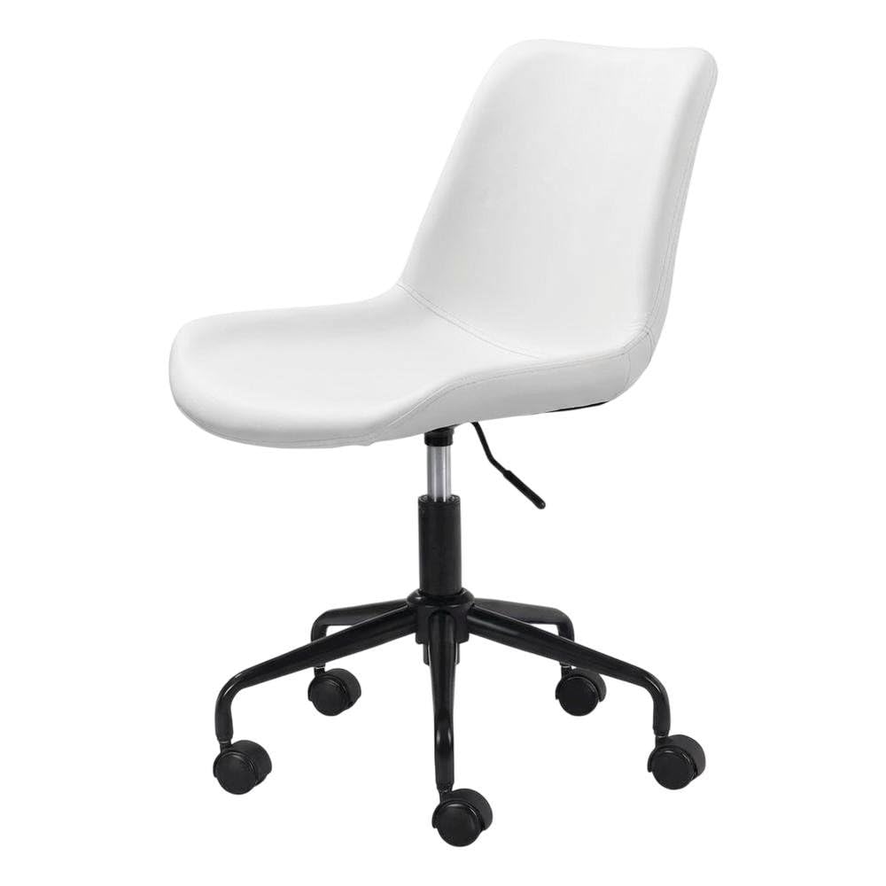 White Mid-Back Office Chair with Plywood Frame by Bison office – 100% Polyurethane, Plywood, Steel, White