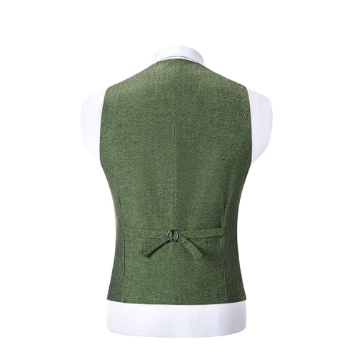 Image of SOLOVEDRESS Mens Vintage Tweed Suit Vest V Neck Casual Wool Waistcoat for Wedding Groomsmen