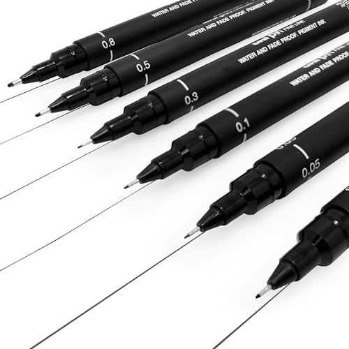Uni Pin Fineliner Zeichenstift – Skizzierset - schwarze Tinte – 0,03 bis 0,8 mm – 6 Stück