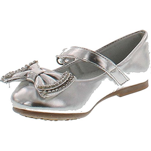 Jelly Beans Yoyoma Toddlers Little Girls Glitter Bow Ballerina Falt Shoes,Silver,62