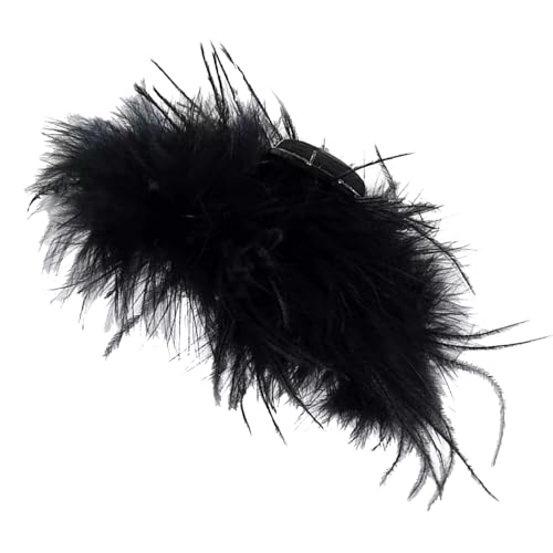 Pinza para el pelo de plumas de avestruz – Garra de pelo esponjosa, mango de cabeza de moda negra, capcapcapilares voluminosos | Elegante pieza con cierre de pompón para grueso, estilo de volumen