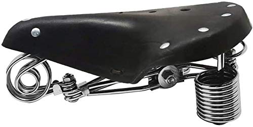 Vintage Bike Saddle – Genuine Leather Spring-Loaded Seat With 4 Springs – Universal Clamp, Retro Style For City & Touring Bikes