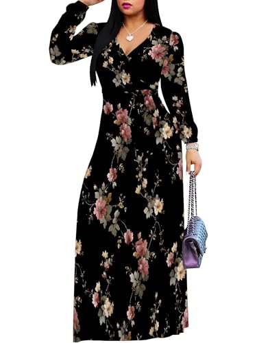 Image of SUZONANA Plus Size Dresses for Women Floral Print Maxi Dress Flowy 3 /4 Sleeve with Belt