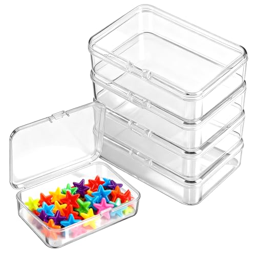 XRVRILE Caja de almacenamiento pequeña con tapa, 4 unidades, plástico PP transparente, para tornillos, perlas, joyas