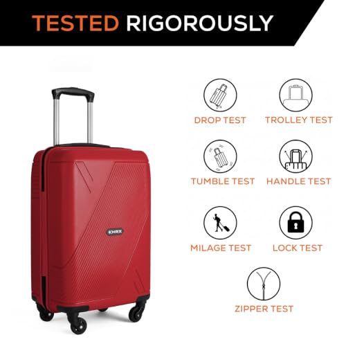 Image of HRX Icon Cabin Size Red Polypropylene Hard Shell Suitcase - Premium Travel Trolley Bag with 4 Spinner Wheels, Number Lock & Water Resistant Body