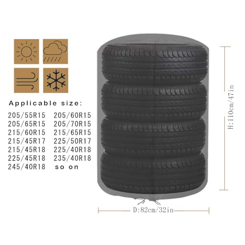 Image of J&C Tire Cover 420D Tire Storage Bag Waterproof Spare Tire Bag Tote Protective Cover Seasonal Tire Cover for Car Tire (grey-47x32in)