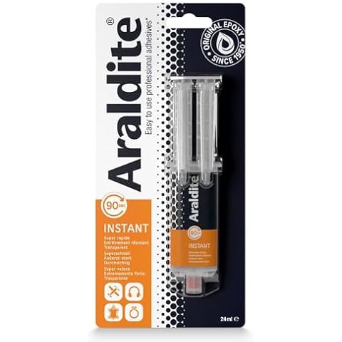 Araldite Strong Epoxy Adhesive | 90 Seconds Fast Setting 2-Part Epoxy Glue | Solvent-Free Professional Grade Strength Sets Clear for Multipurpose Use | Instant Dual Syringe, 24ml Cover