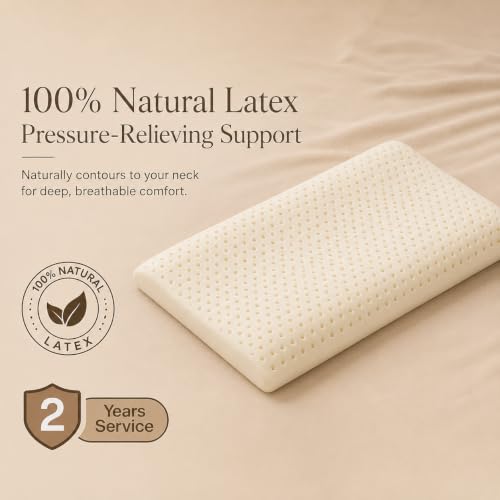Image of kasiemobi Low Height 100% Natural Latex Pincore Pillow 60x40x5 cm | Natural Latex, Knitted Zippered Cover | Stomach Sleepers, Petite Adults, Lower Pillow Height | White Color
