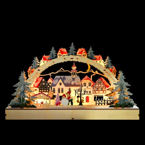 TSLBW Christmas Ornament: Wooden LED Bridge, Battery Operated, White, Traditional Style, Christmas Village Scene