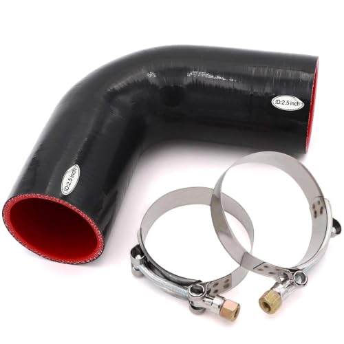 Image of 90 Degree Elbow Coupler Silicone Hose 4-Ply 2 1 /2-inch for Turbo /Intercooler /Intake Piping,Length 102mm Thickness 5mm with T-Bolt Clamp