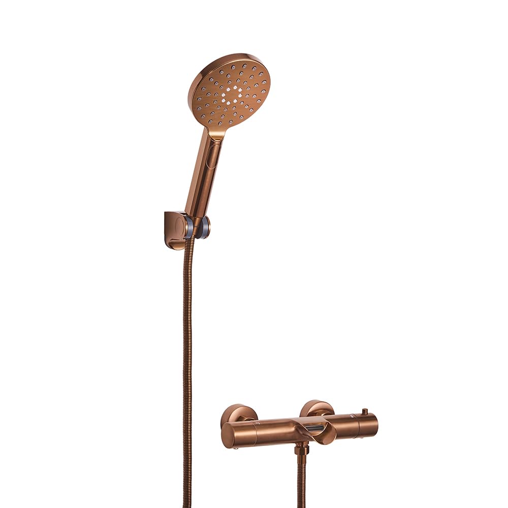 Milano Arlo Round Thermostatic Bar Mixer Valve Multifunction Hand Shower Bath Spout - Copper