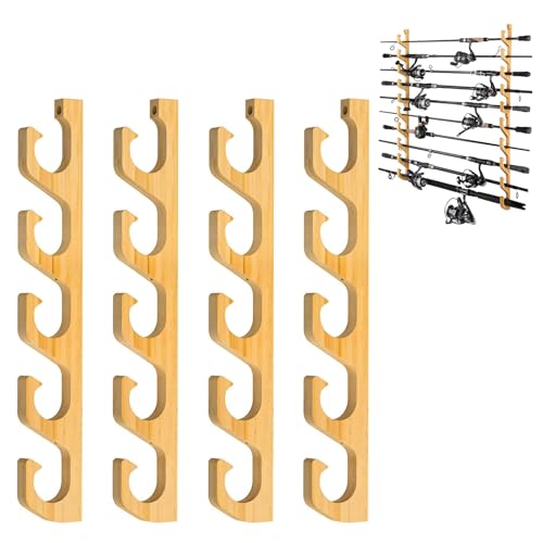 Porte Canne à Pêche en Bois, 2 Paire Support Canne à Pêche Ratelier, Montage Plafond Ou Mur, Support de Canne à Pêches, Rod Rack Stockage de 10 Pôles,...