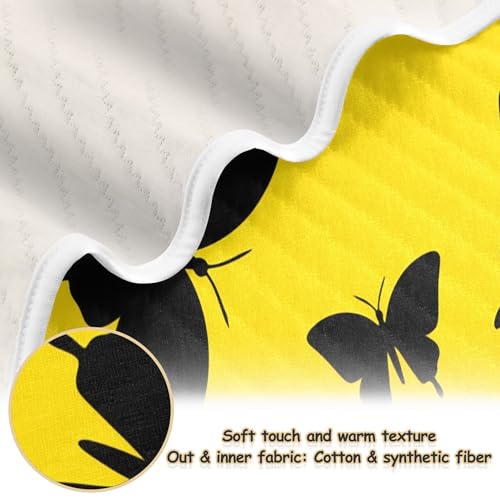 Burbuja Black Butterfly on Yellow Baby Blanket for Boys Girls, Nursery Soft Warm Swaddling Receiving Baby Blankets, 30x40 in Toddler Blanket2