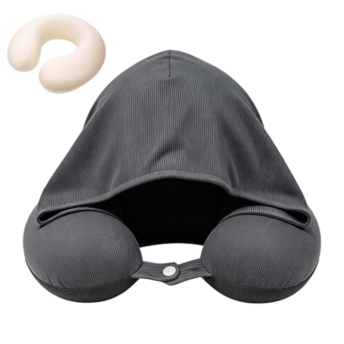 Almohada de cuello con capucha genérica | Lento transpirable extraíble – Almohada de viaje con capucha – para coche, avión, tren de carretera, hombres y mujeres, adolescentes, adultos mayores
