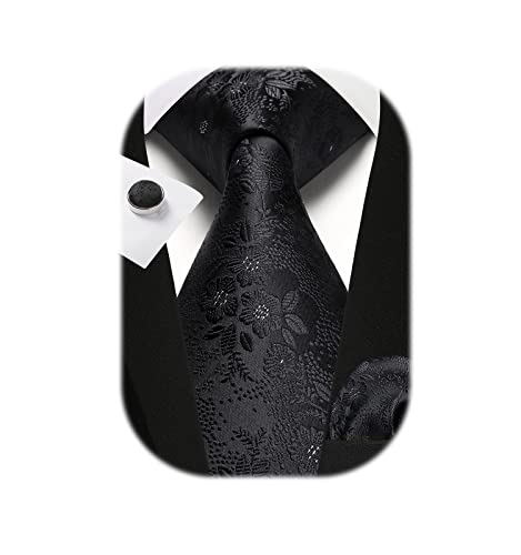 Image of Enlision Ties for Men Floral Tie Handkerchief Cufflinks Set Formal Flower Classic Mens Necktie & Pocket Square Wedding