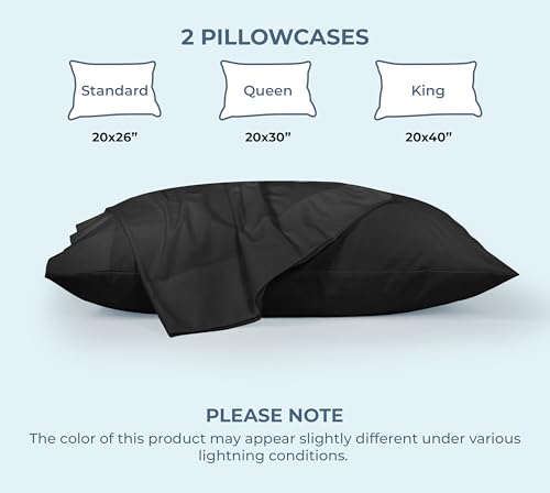 Image of ROYALE LINENS 100% Organic Cotton Percale Pillowcases Set of 2 - Queen Size Percale Pillowcase - Queen Set of 2 Pillow Cover - Breathable, Cool & Crisp Black Pillow Cases (20 inchx30 inch, Black)