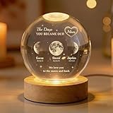 Personalized Moon Phase Crystal Ball Lamp for Mom - The Days You Became Our Mom, Mothers Day 3D Globe Night Light with Kids, Custom Engraved Lunar Phase Lamp with Wood Base Decor, Mommy Mama Gifts 04