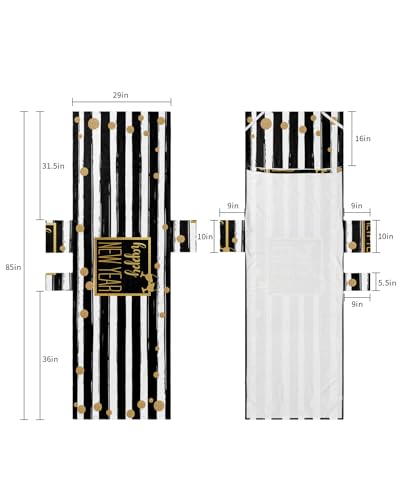 Happy New Year Beach Lounge Chair Towel Cover, Soft Chaise Lounge Towel with Side Pockets Patio Pool Chairs Cover for Beach/Pool Sunbathing 29x85 Yellow Champagne Black and White Striped