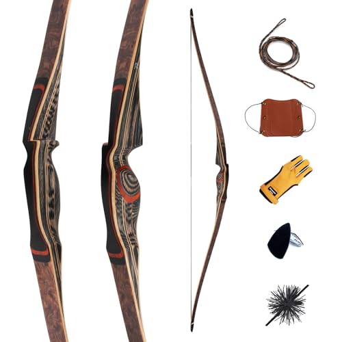 Deerseeker Archery 64' Reflex Deflex Hybrid One-Piece Traditional Longbow with Laminated Bamboo & Clear Fiberglass Limbs for Adults Hunting Bow Shooting 25-60lb (Dark Woodgrain, 40lb, Right Hand)