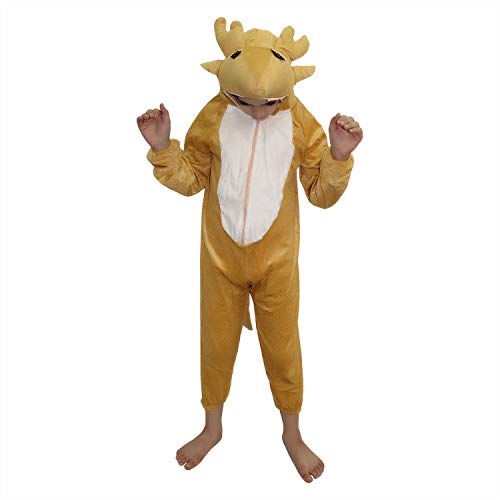 Image of Kaku Fancy Dresses Fleece Deer Wild Animal Costume For Kids - Brown, 7-8 Years | Animal Fancy Dress For Boys & Girls