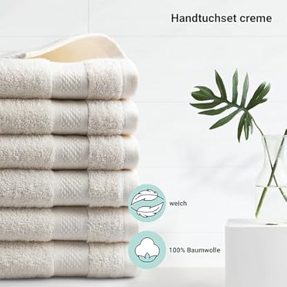DoubleDry Premium Handtücher Set - 6 Stück 50 X 100 cm Baumwolle - 500 g/m² - Weich & Saugstark - Handtuch Badetuch badehandtücher für Bad und Dusche (Creme) – Bild 4