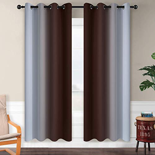 Image of SimpleHome Ombre Brown to Grey White Curtains for Living Room 52Wx72L | Room Darkening Curtains for Bedroom,Gradient Light Blocking Curtain,Thermal Insulated Grommet Window Drapes,2 Panels,72 Inch