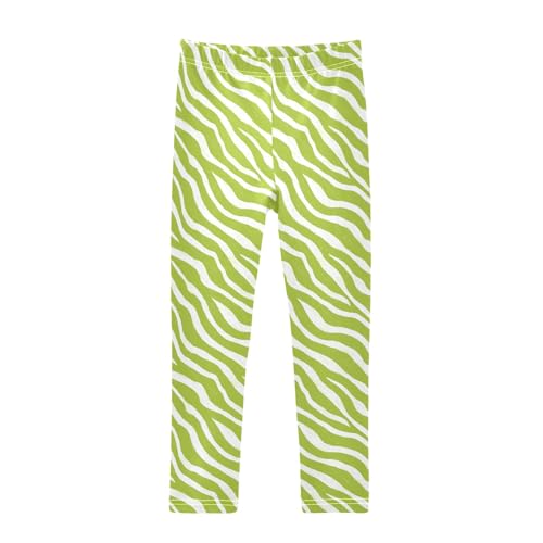 Green Zebra Pattern Girls Leggings Kids Yoga Pants Athletic Tights Pants 4-10 Years