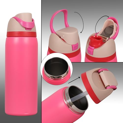 Image of Stainless Steel Water Bottle 32 oz with Flip Lid and Carry Loop (Flamingo, 960 ml)