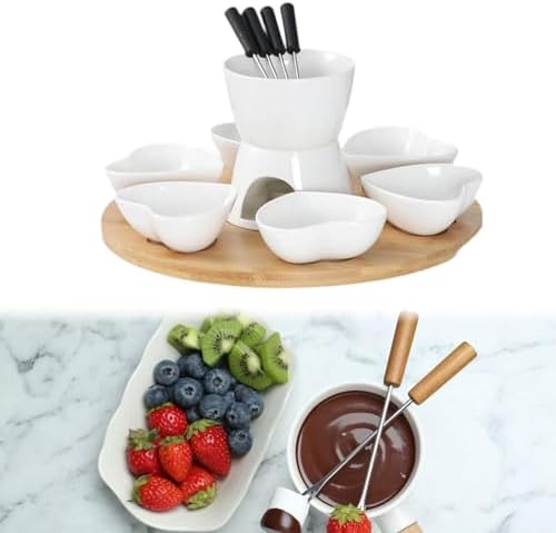 FewNvWa Chocolate Ceramic Pot Bowl with and Bamboo Tray Ceramic Melts and Butter with, White - 3