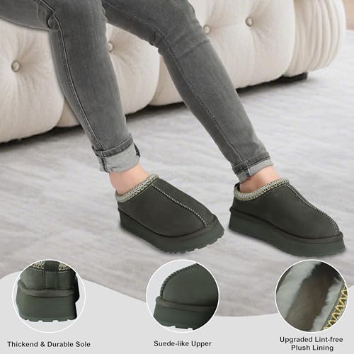 Platform Slippers, Mini Boots for Women Indoor Outdoor Anti-slip Slippers Womens Warm Fleece Lining Suede Leather Ankle Boots Slip On Hoese Shoes3