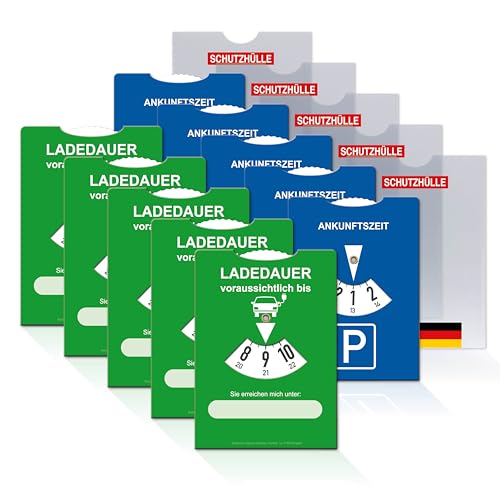 SIEESER Disque de stationnement 2 en 1 bleu [conforme à la StVO] + disque de charge vert avec housse de protection (5 pièces)
