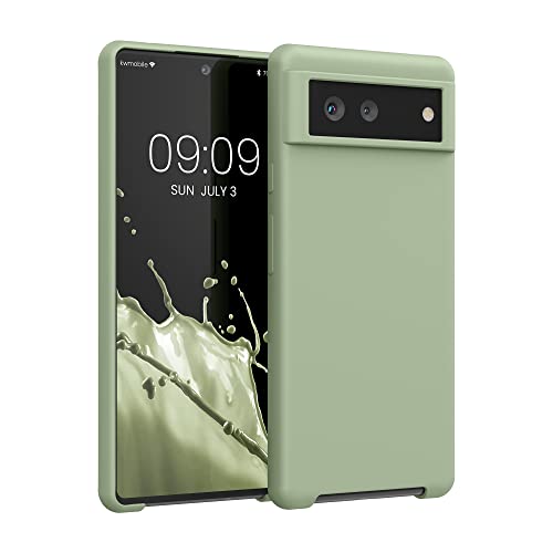 kwmobile Case for Google Pixel 6 Case - Soft Cover - Shockproof Silicone - Wireless Charging Gray Green